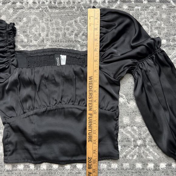 Black Satin Corset Style Cropped Puff Sleeve Top Size XXXS Whimsygoth Fairy - Picture 6 of 8